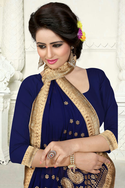 Navy Blue Colour Georgette Designer Saree