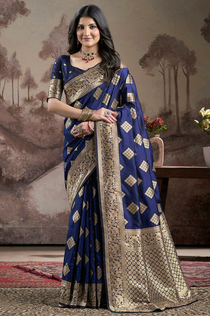 Navy Blue Colour Lichi Silk Traditional Saree