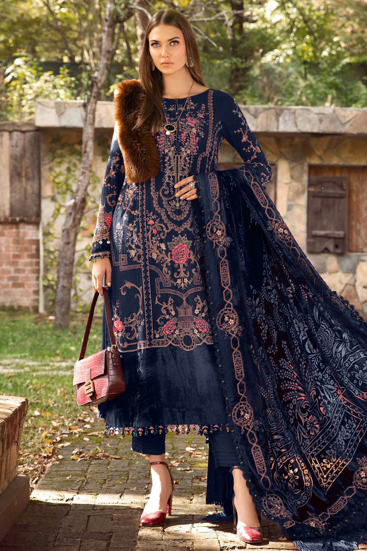 Navy Blue Colour Rayon Semi Stitched Pakistani Suit