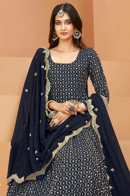 Navy Blue Colour Semi Stitched Faux Georgette Anarkali Suit