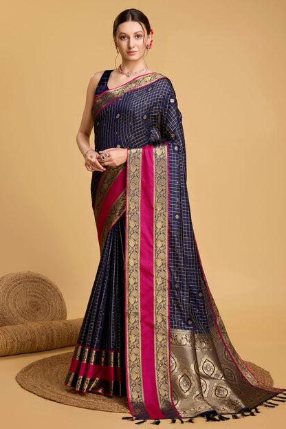 Navy Blue Colour Silk Saree