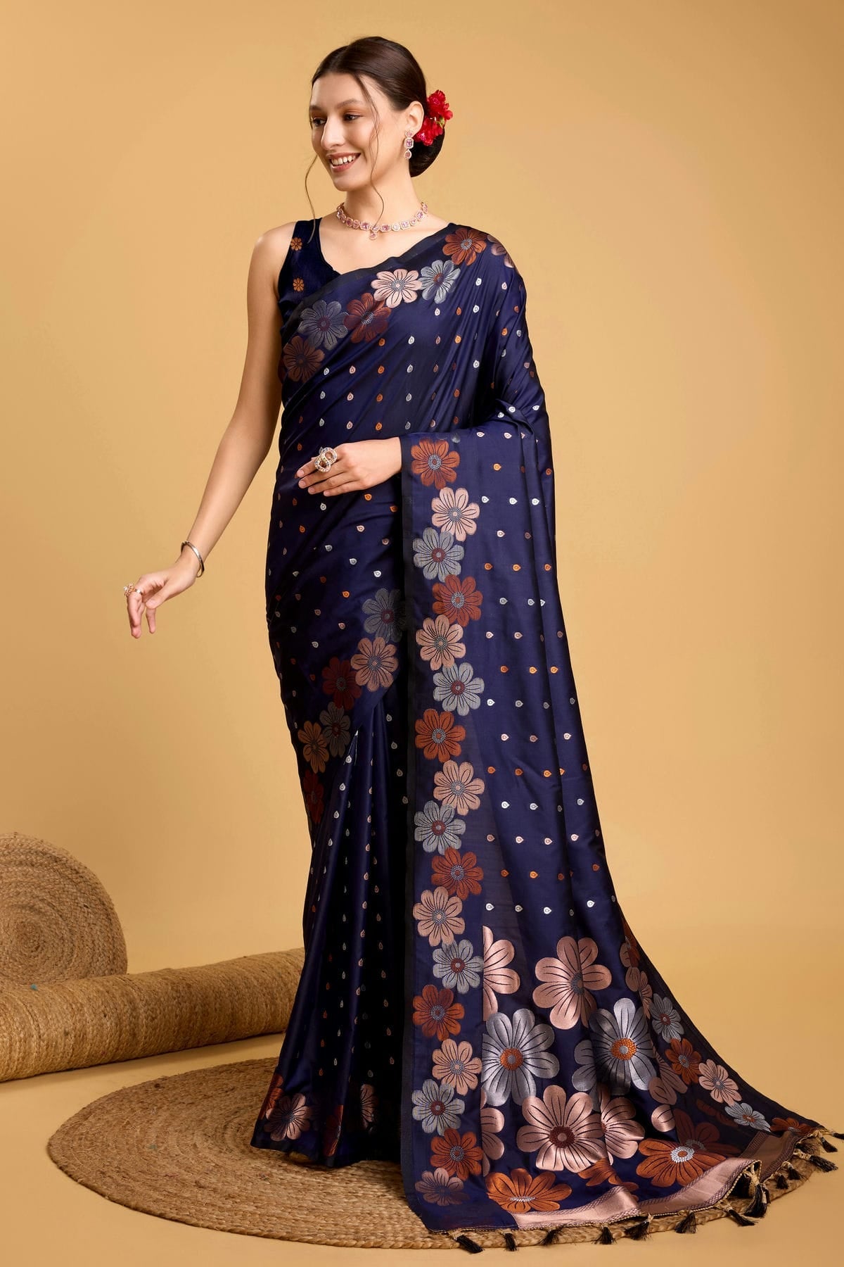 Navy Blue Colour Silk Saree