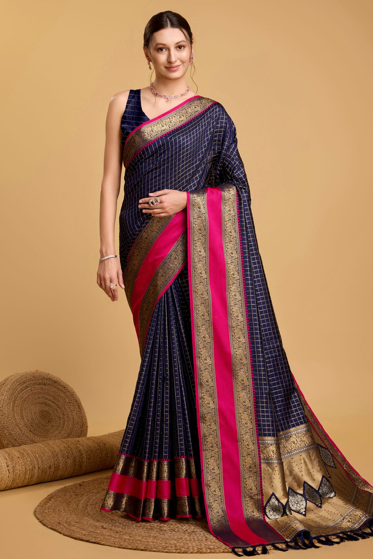 Navy Blue Colour Silk Saree