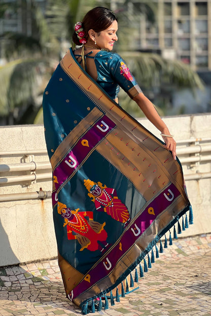 Navy Blue Colour Soft Silk Paithani Saree