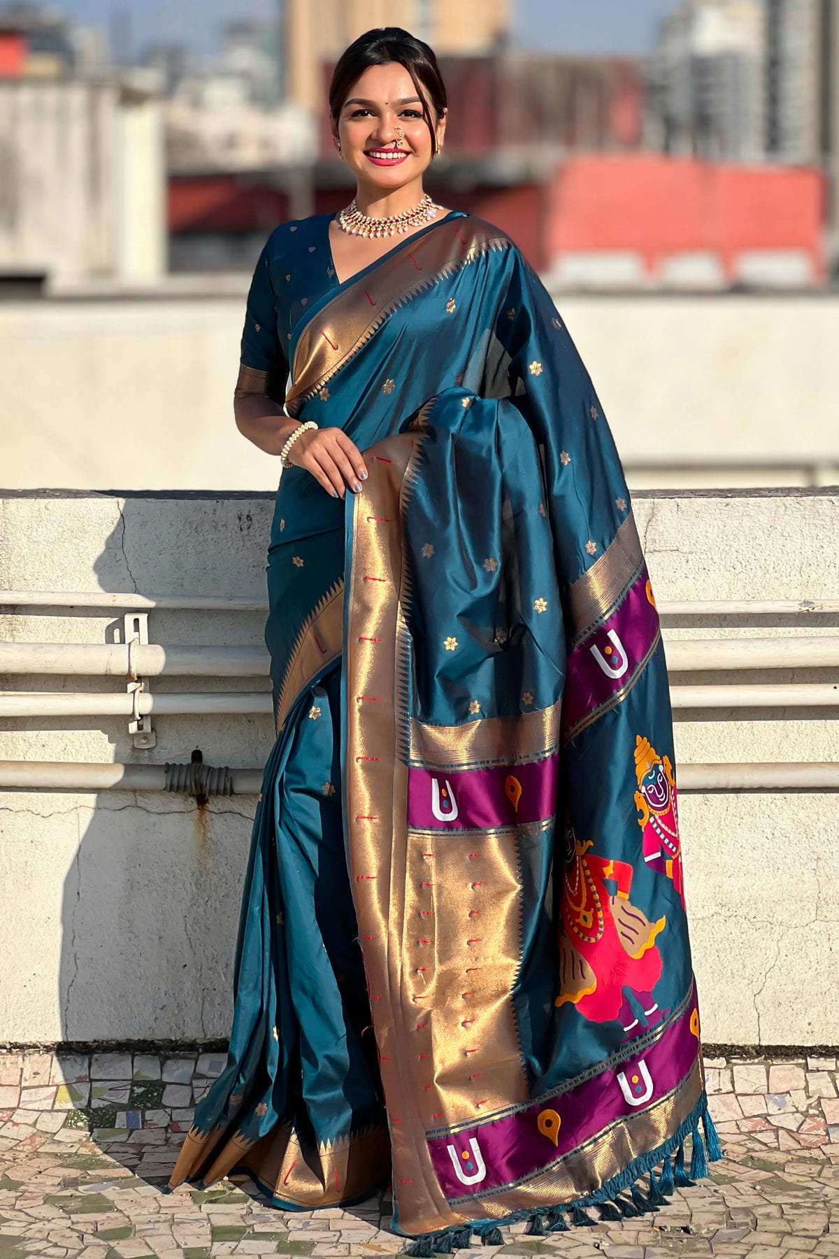 Navy Blue Colour Soft Silk Paithani Saree