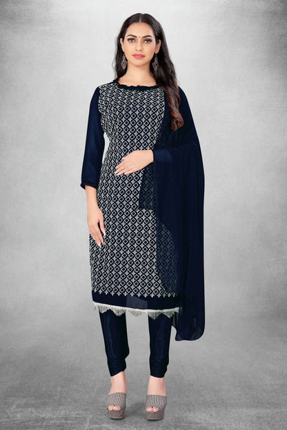 Navy Blue Colour Unstitched Georgette Churidar Suit