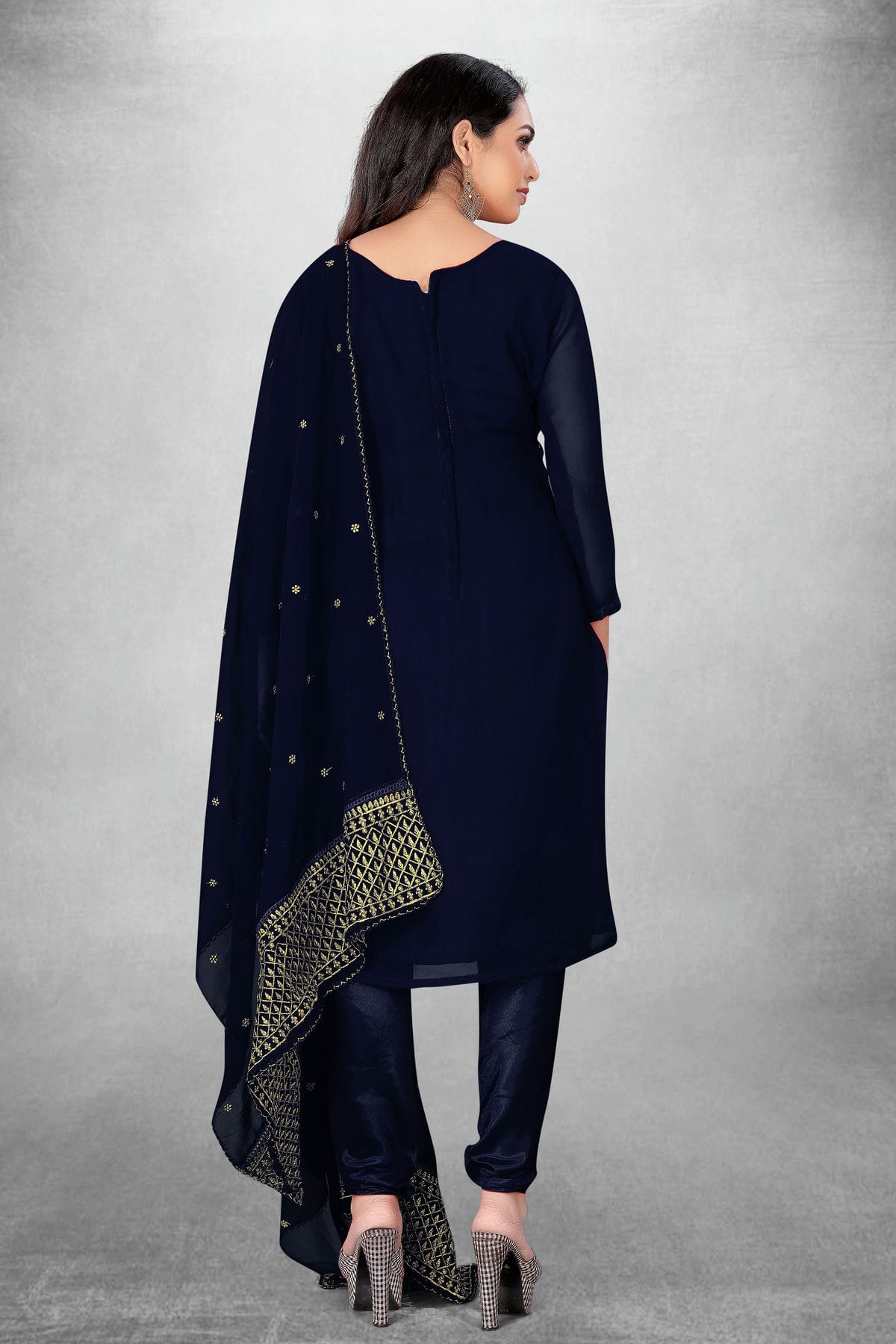 Navy Blue Colour Unstitched Georgette Churidar Suit