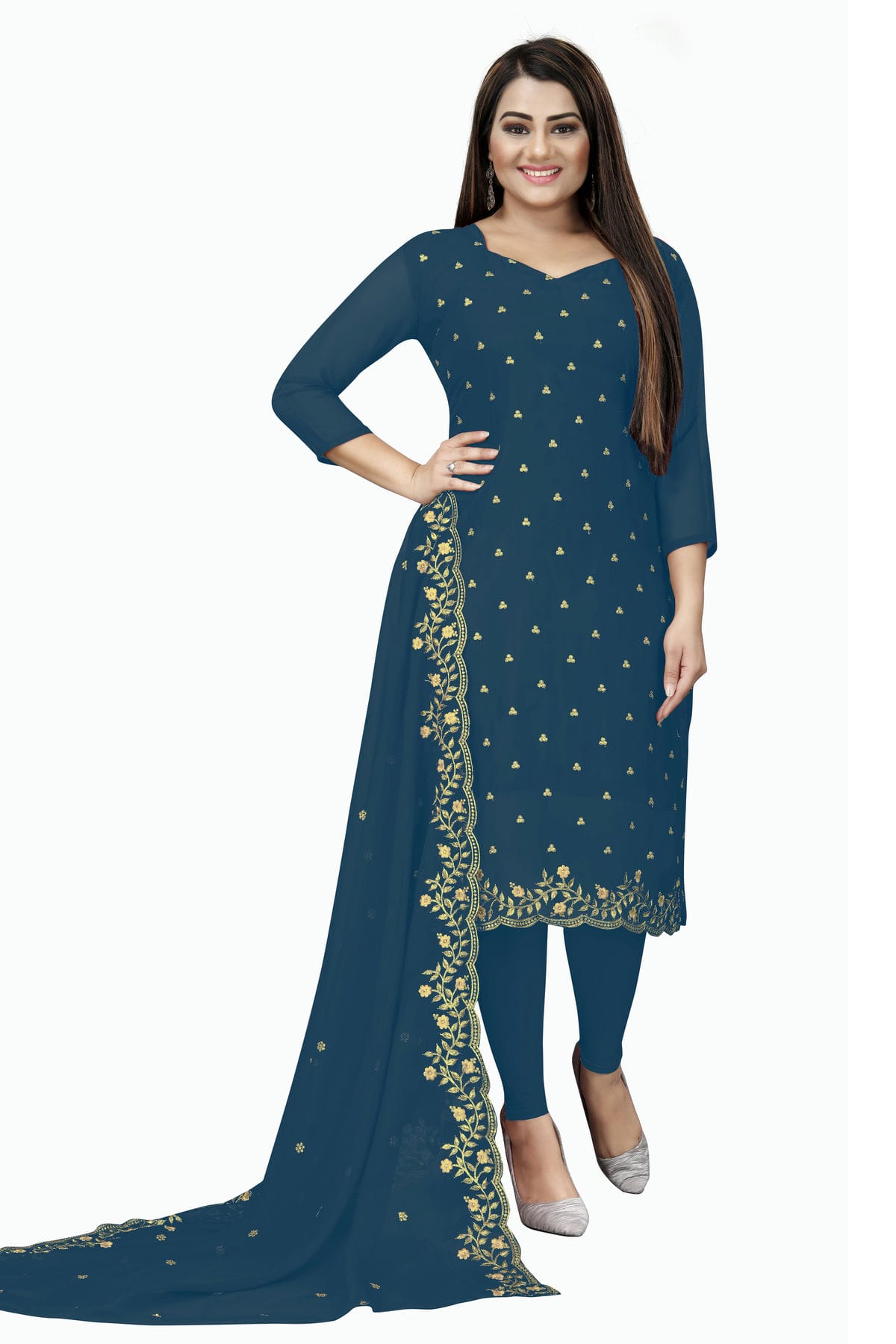 Navy Blue Colour Unstitched Georgette Straight Suit