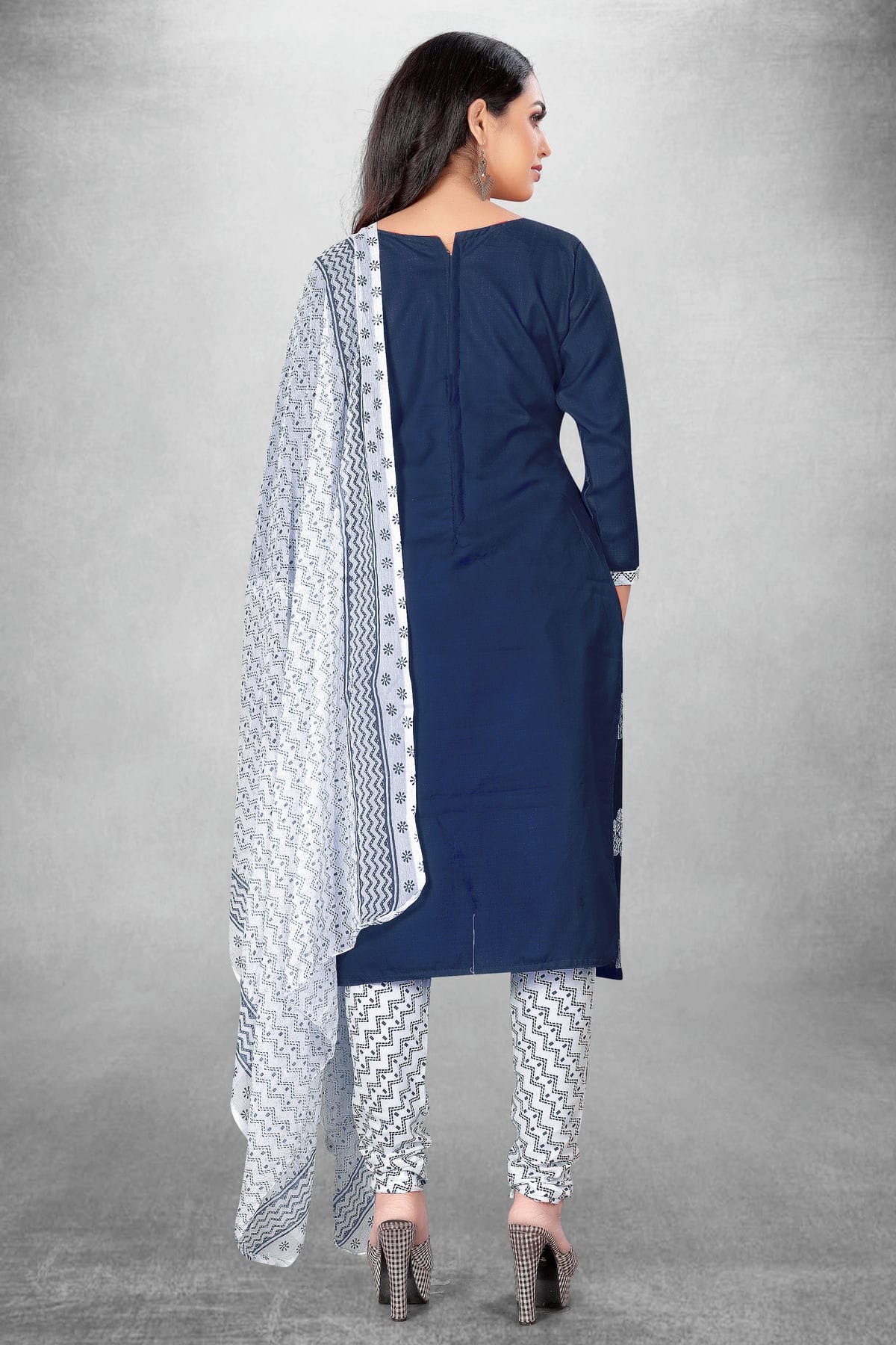 Navy Blue Colour Unstitched Slub Cotton Churidar Suit