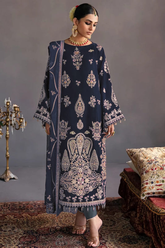 Navy Blue Colour Velvet Semi Stitched Pakistani Suit