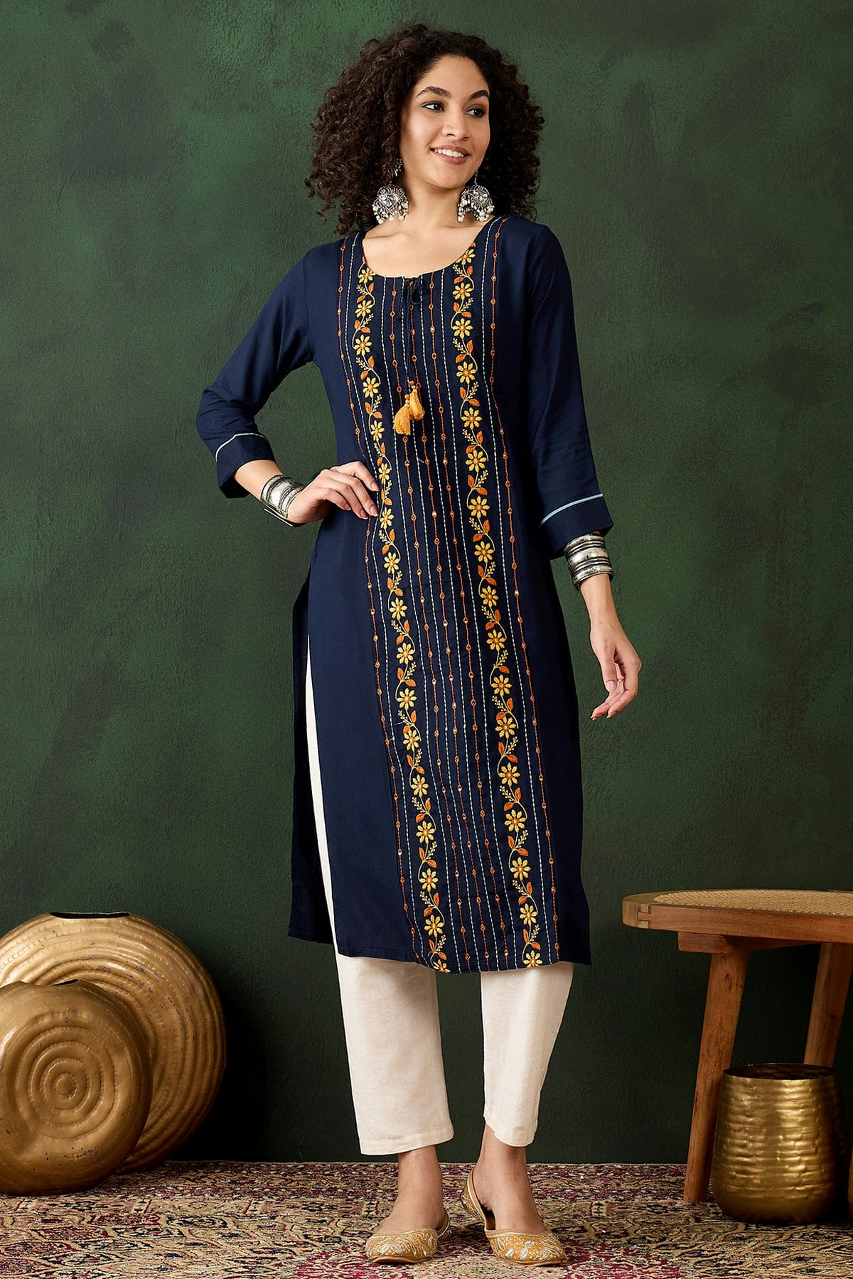 Navy Blue Colour Viscose Rayon Kurti