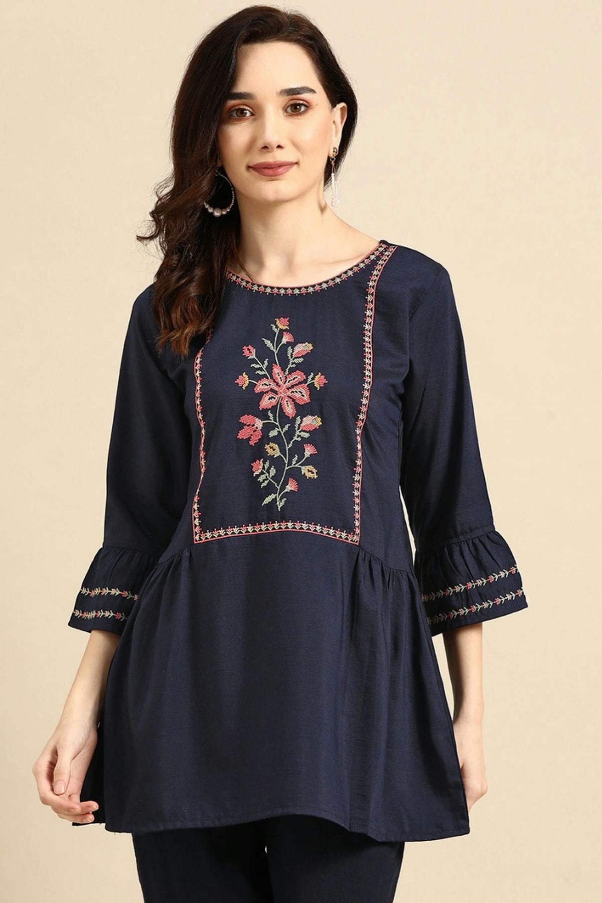 Navy Blue Colour Viscose Rayon Readymade Top