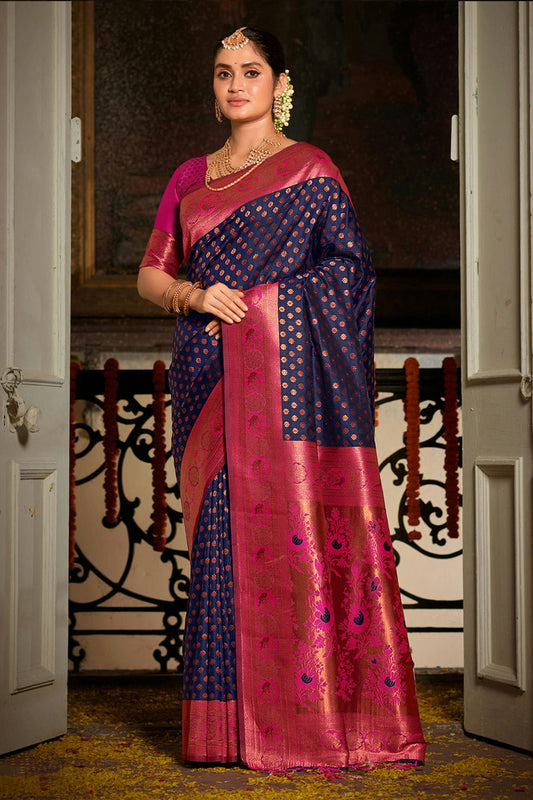 Navy Blue Colour Woven Work Banarasi Silk Saree