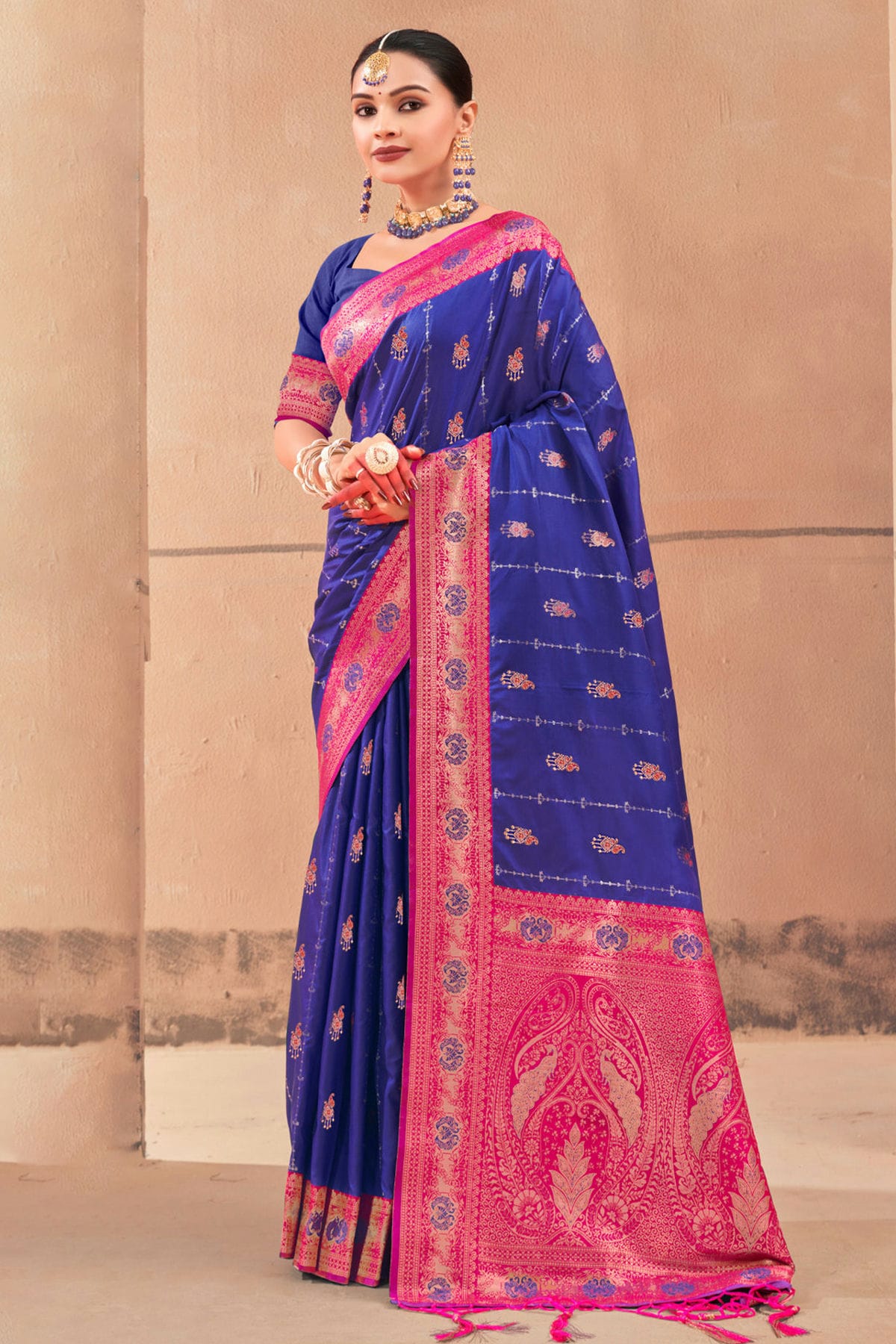 Navy Blue Colour Woven Work Banarasi Silk Saree