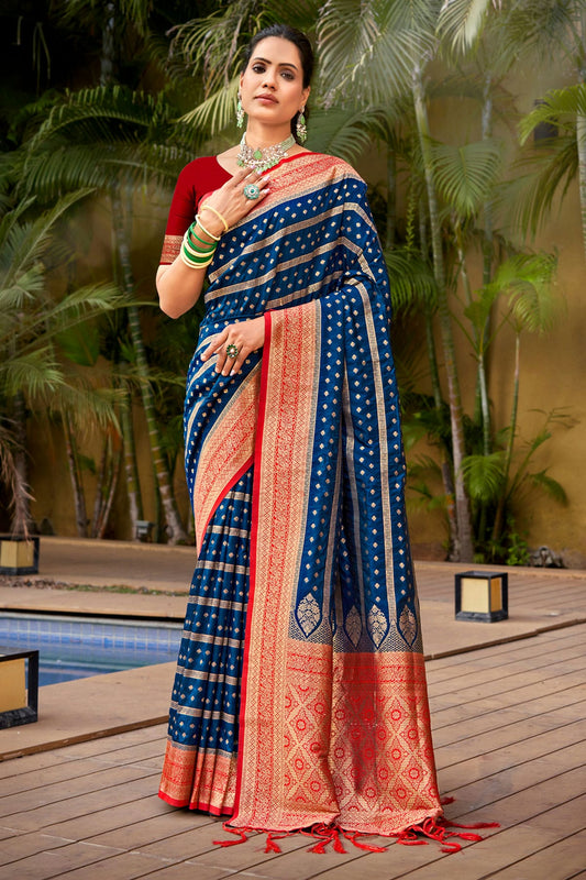 Navy Blue Colour Woven Work Banarasi Silk Saree