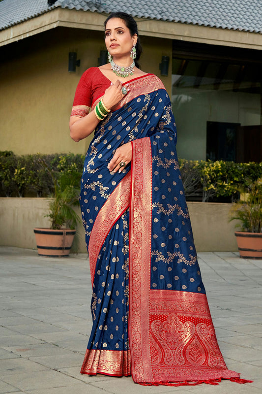 Navy Blue Colour Woven Work Banarasi Silk Saree