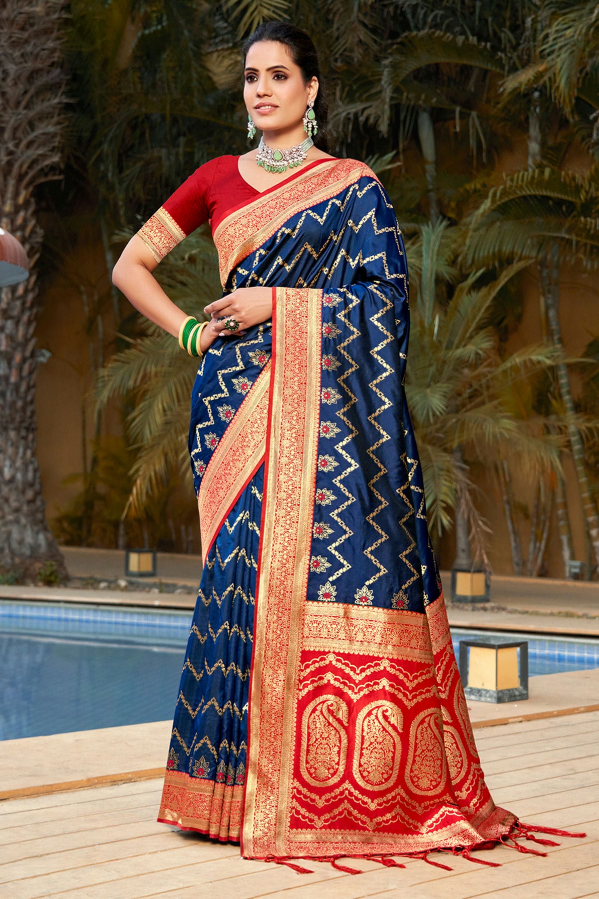 Navy Blue Colour Woven Work Banarasi Silk Saree