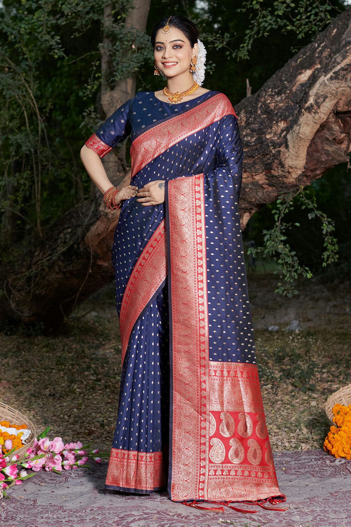 Navy Blue Colour Woven Work Banarasi Silk Saree