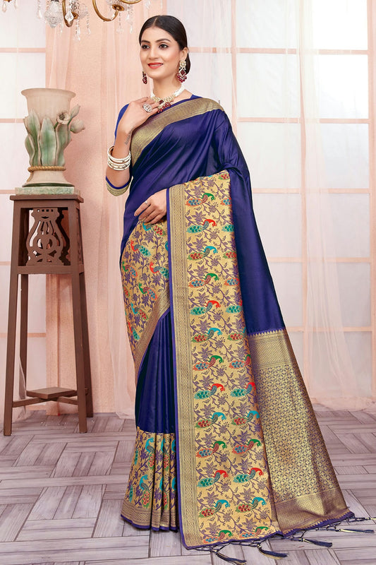 Navy Blue Colour Woven Work Paithani Silk Saree