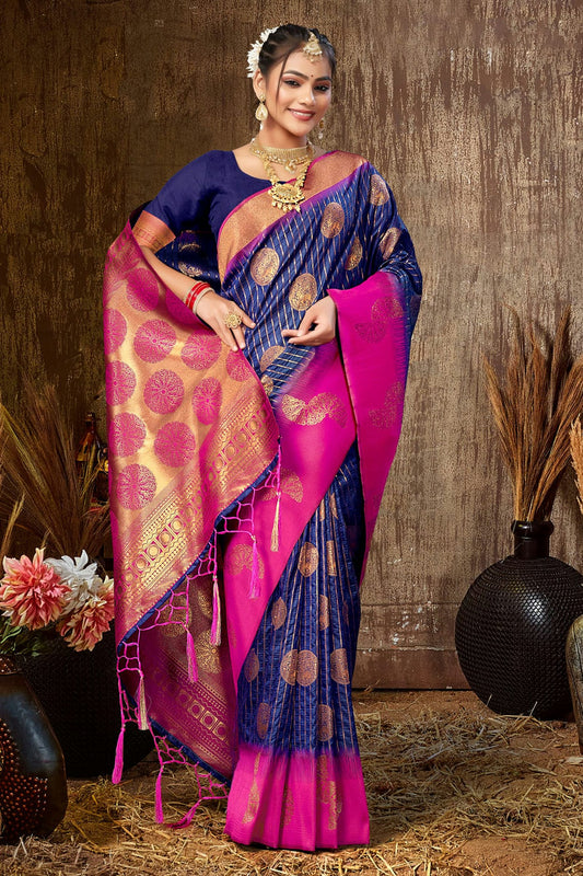 Navy Blue Colour Woven Work Silk Saree