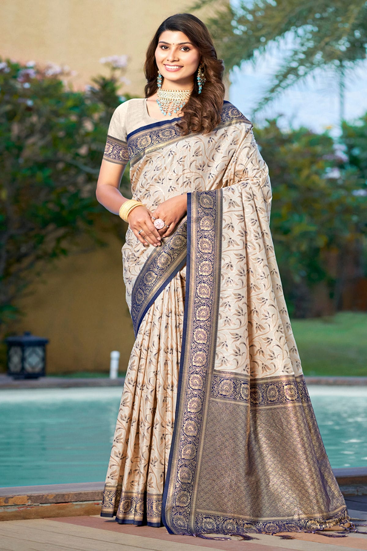 Navy Blue Colour Woven Work Silk Saree