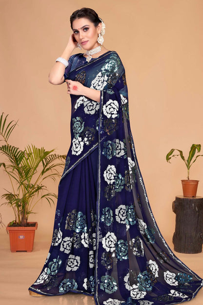 Navy Blue Colour Georgette Saree