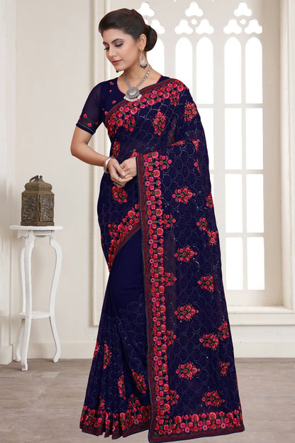 Navy Blue Colour Georgette Saree