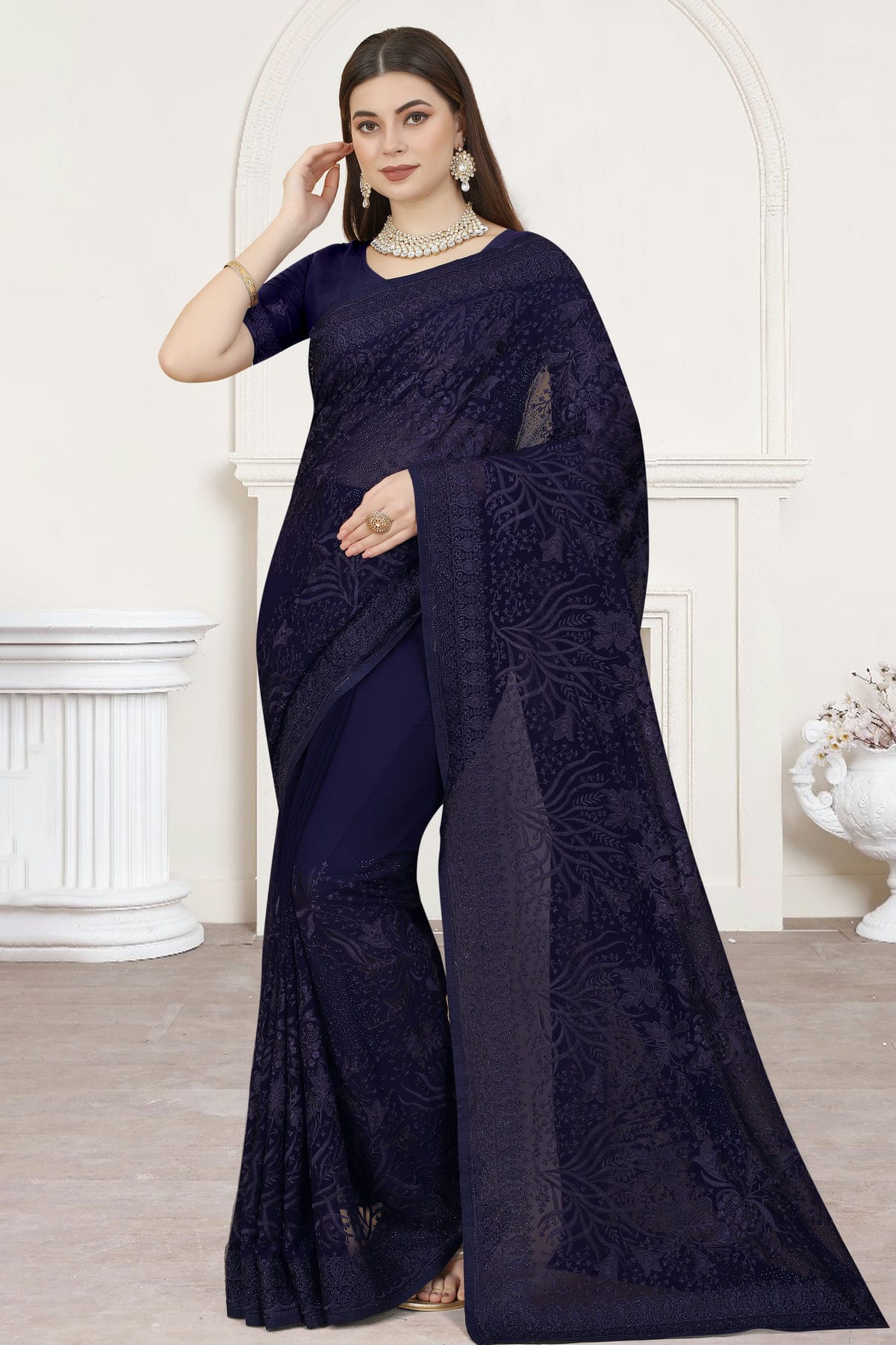 Navy Blue Colour Georgette Saree