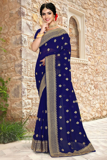 Navy Blue Colour Georgette Saree