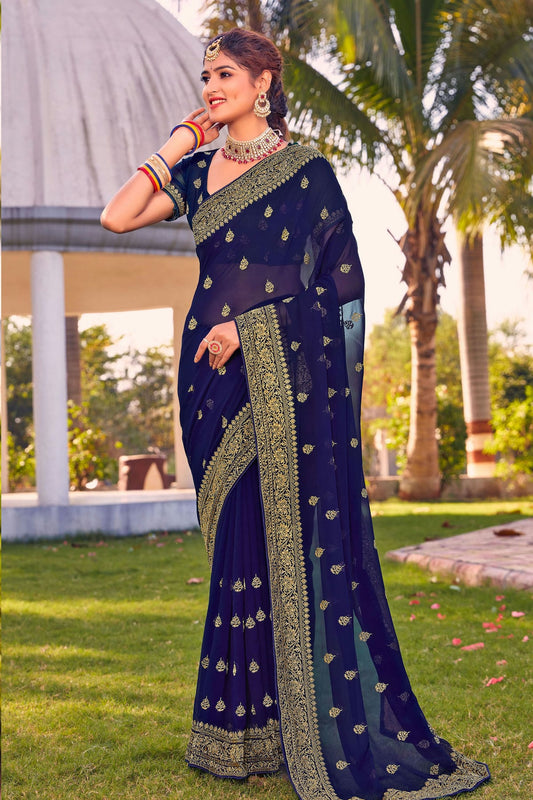 Navy Blue Colour Georgette Saree