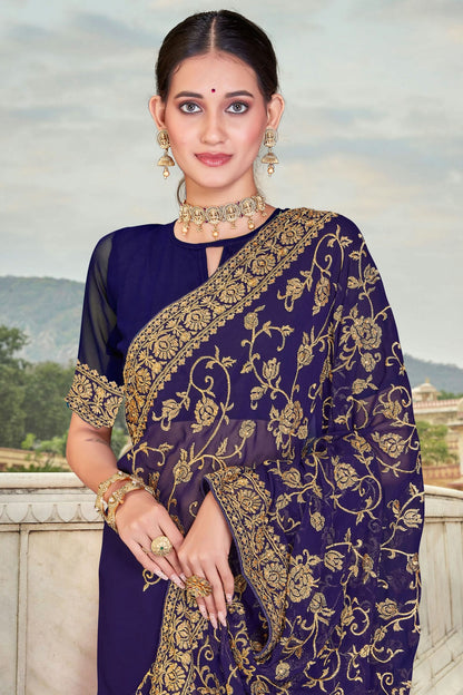 Navy Blue Colour Georgette Saree