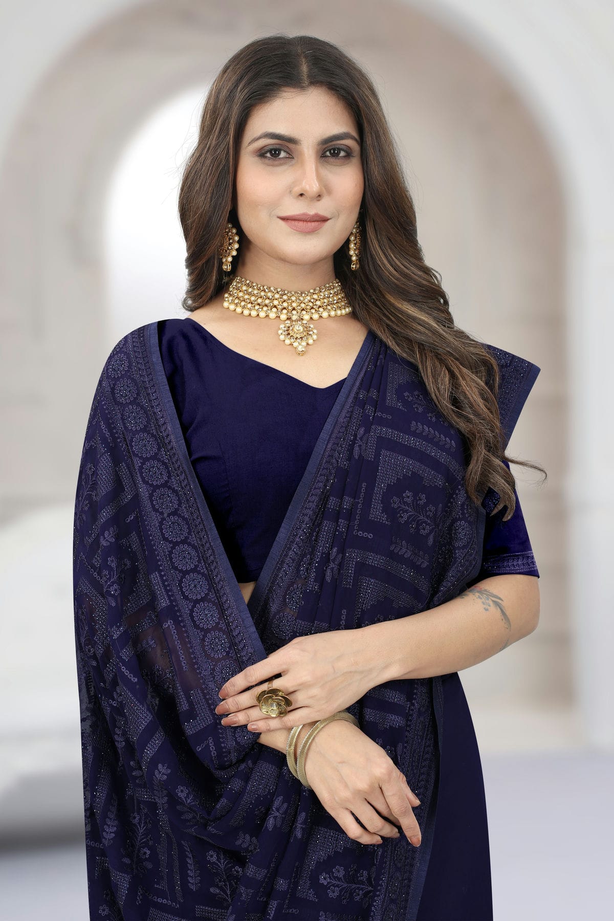 Navy Blue Colour Georgette Saree