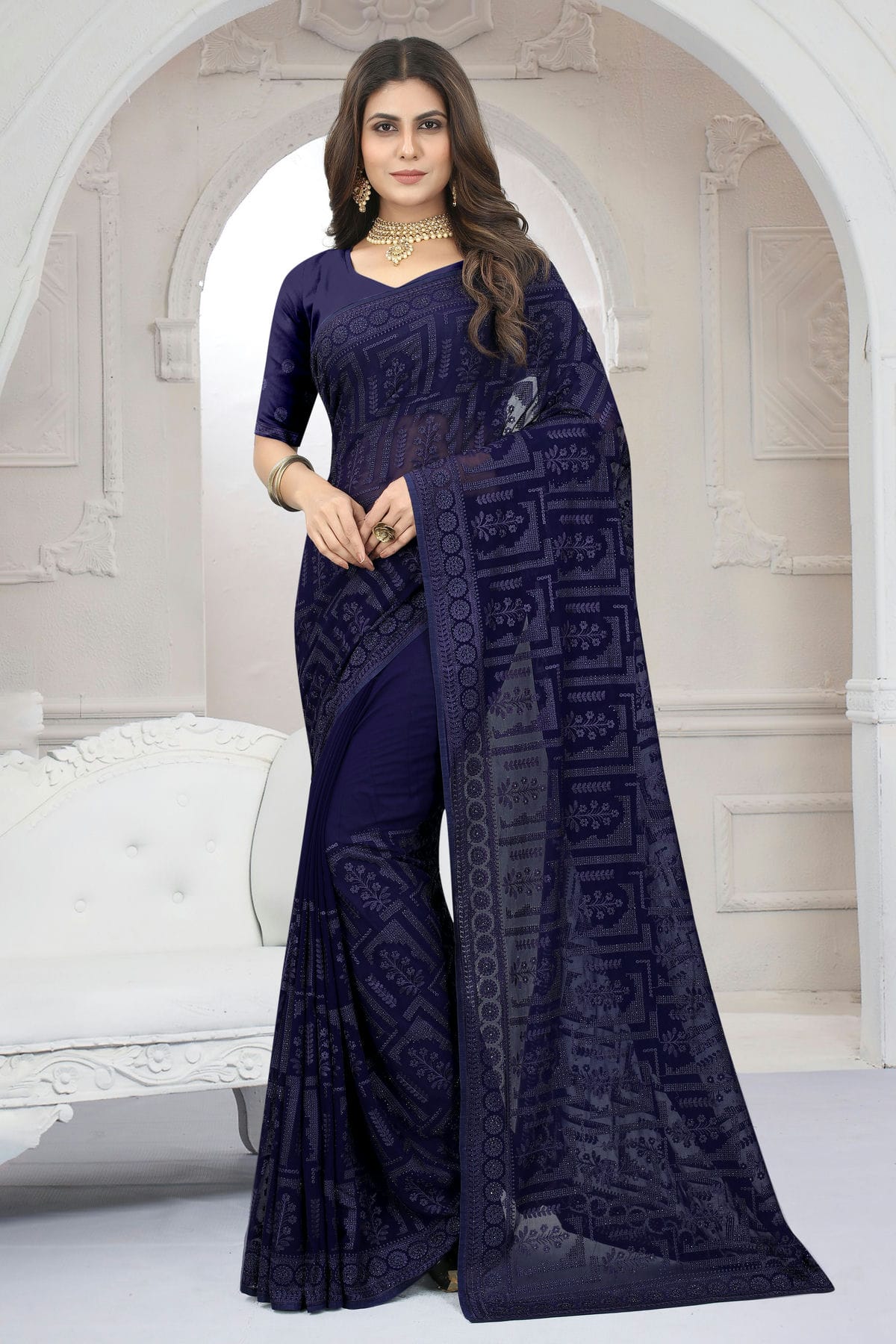 Navy Blue Colour Georgette Saree