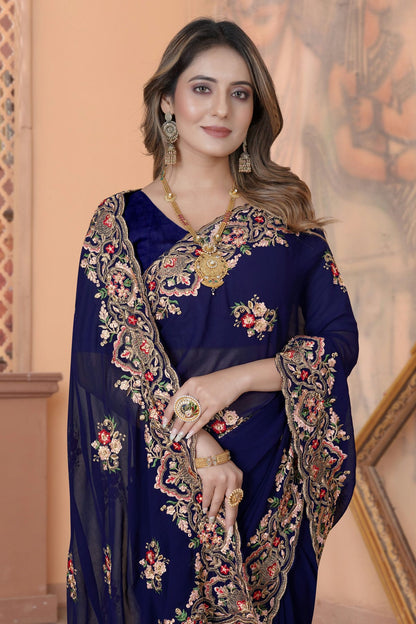 Navy Blue Colour Georgette Saree