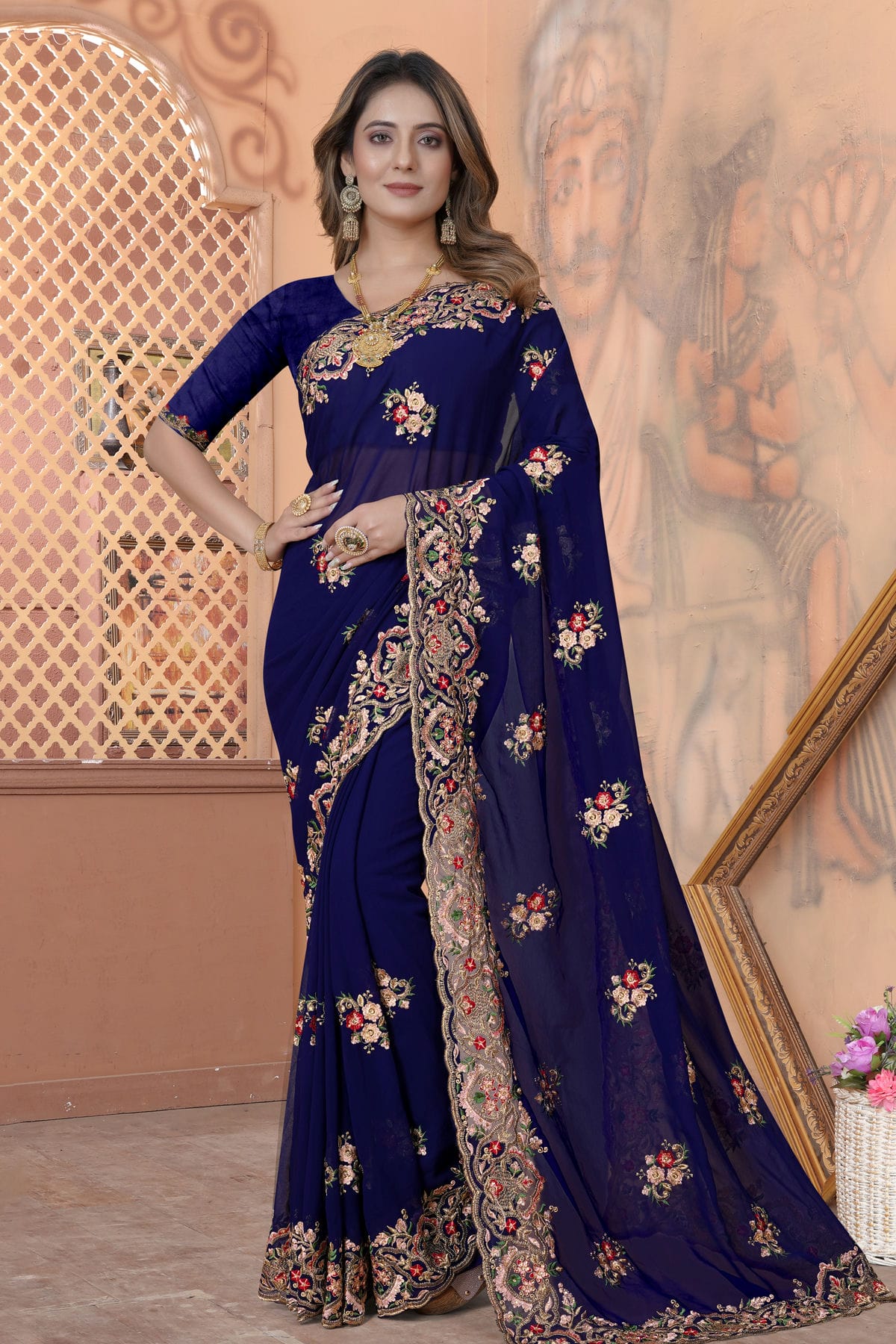 Navy Blue Colour Georgette Saree