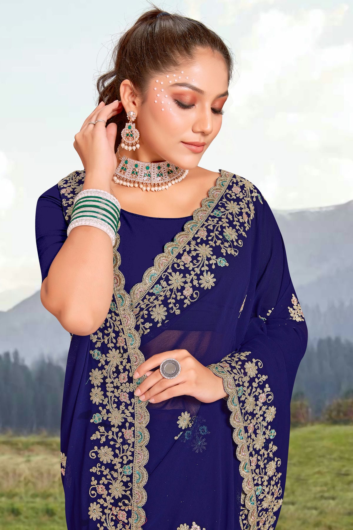 Navy Blue Colour Georgette Saree