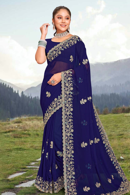 Navy Blue Colour Georgette Saree