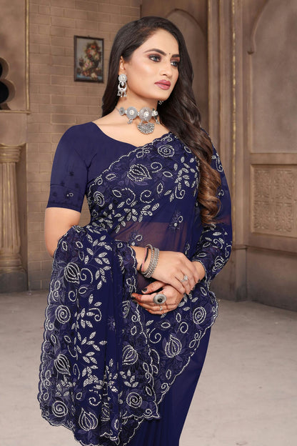 Navy Blue Colour Georgette Saree