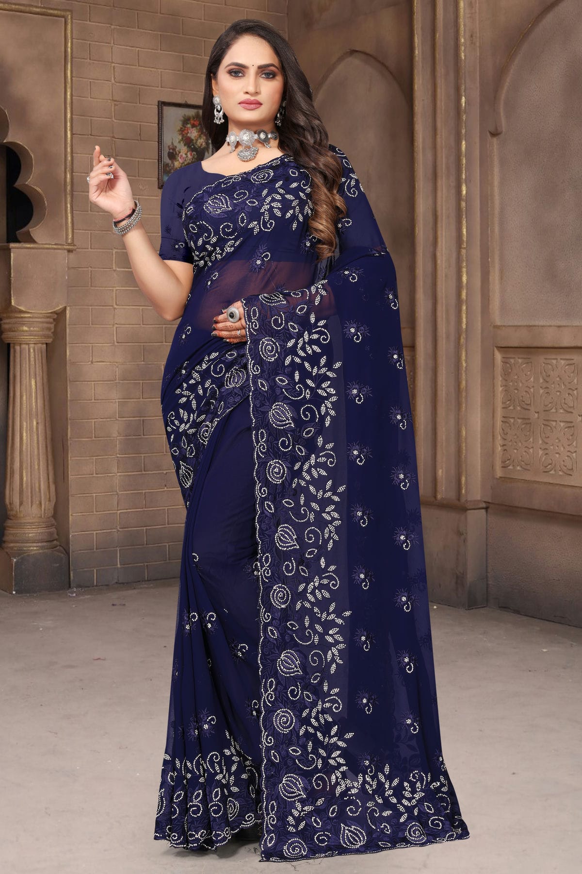 Navy Blue Colour Georgette Saree