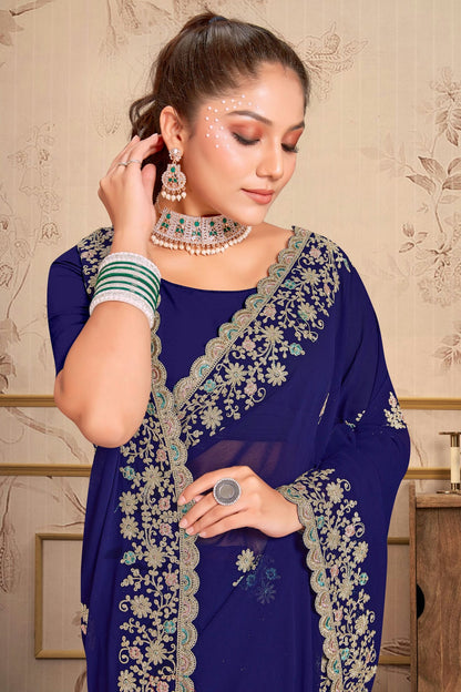 Navy Blue Colour Georgette Saree