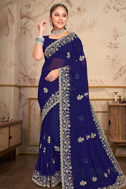 Navy Blue Colour Georgette Saree