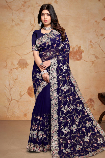 Navy Blue Colour Georgette Saree