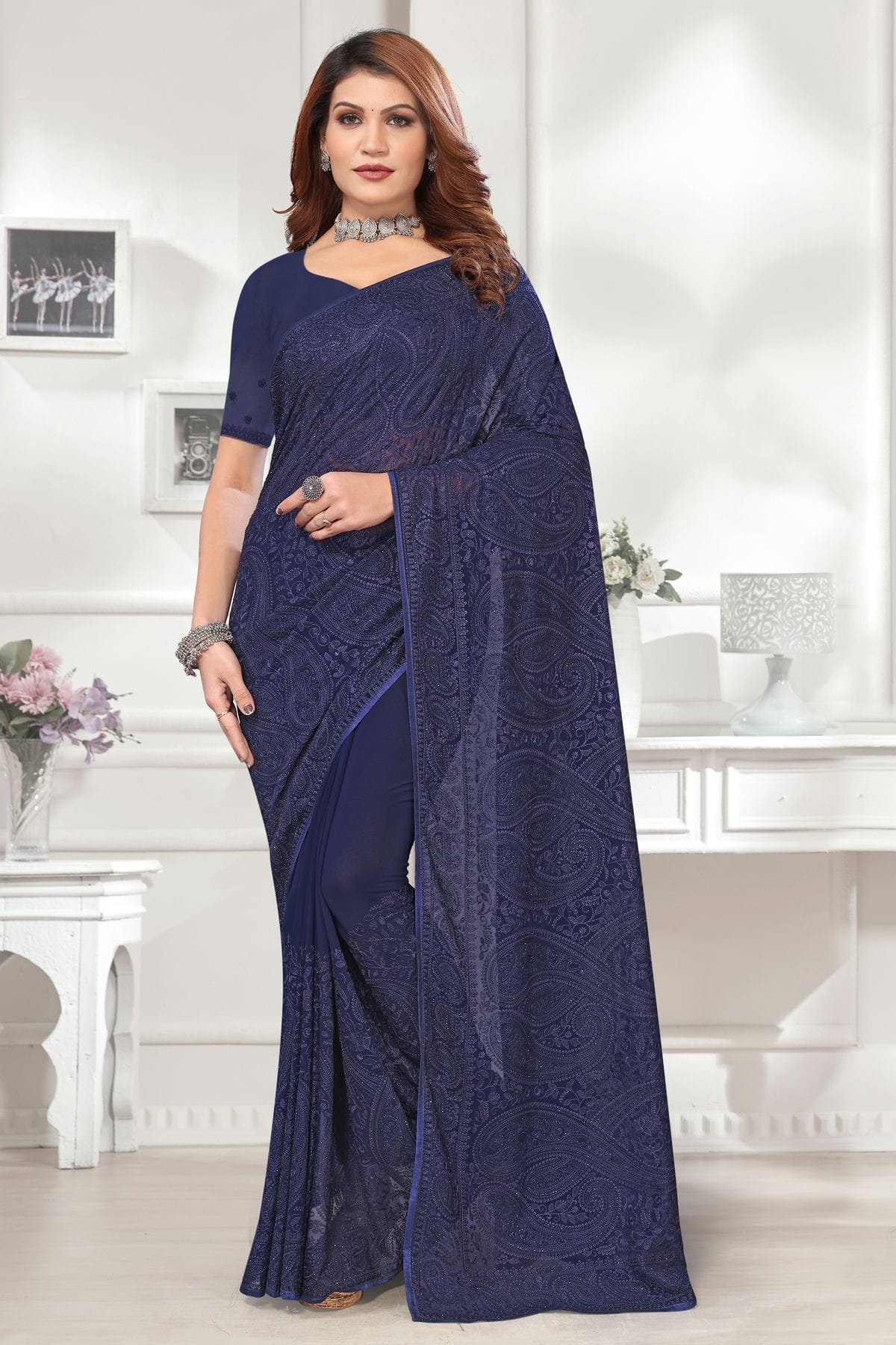 Navy Blue Colour Georgette Saree