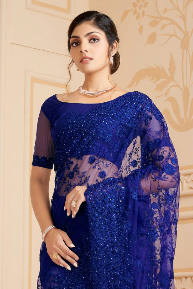 Navy Blue Colour Net Saree