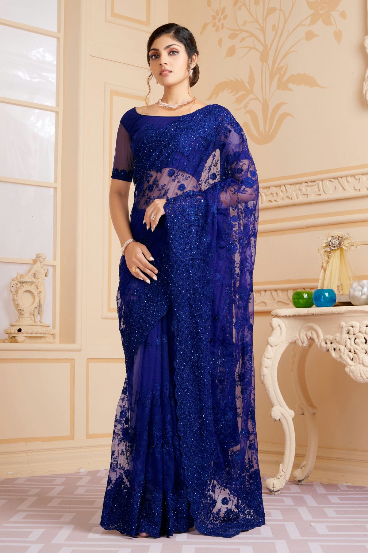 Navy Blue Colour Net Saree