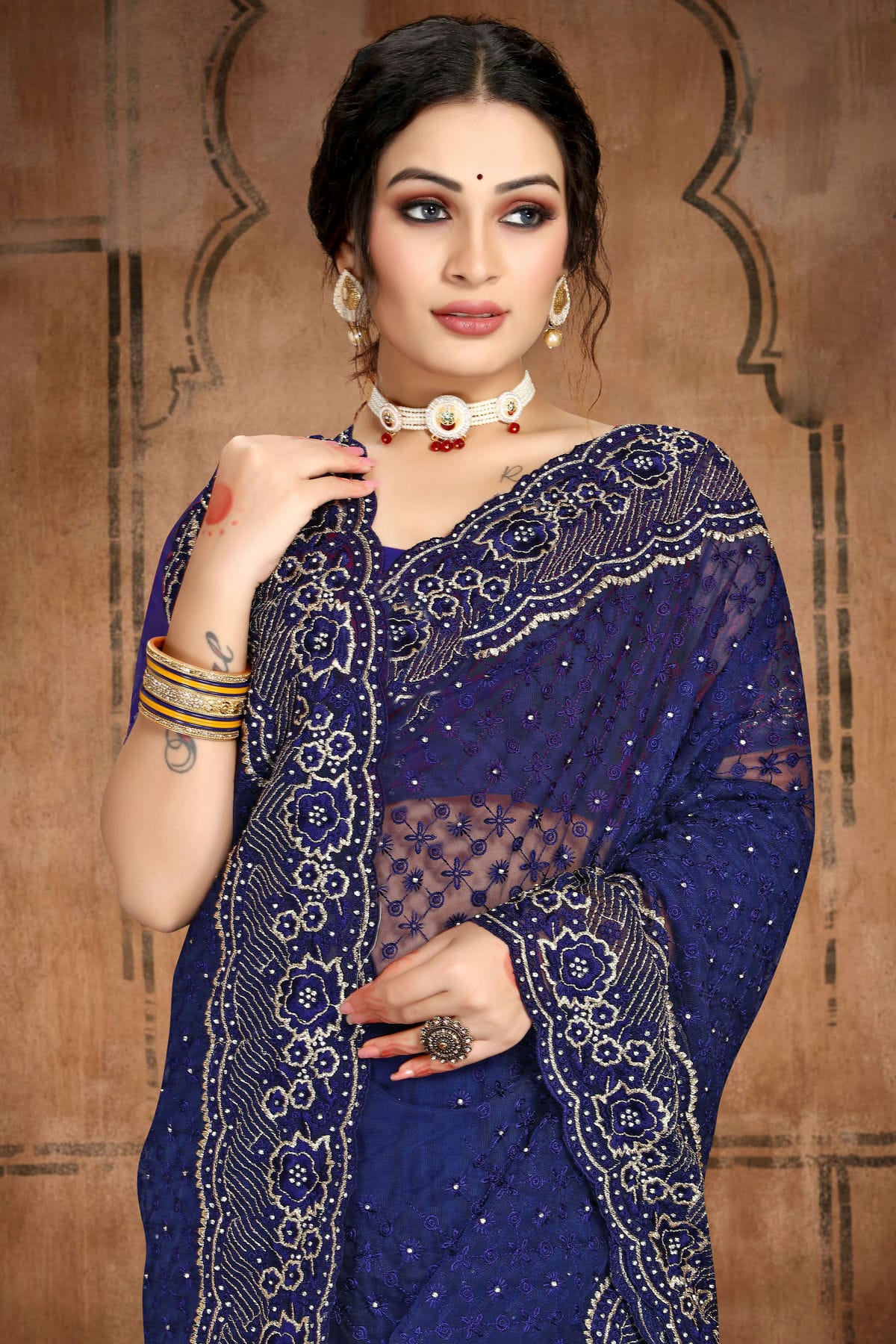 Navy Blue Colour Net Saree