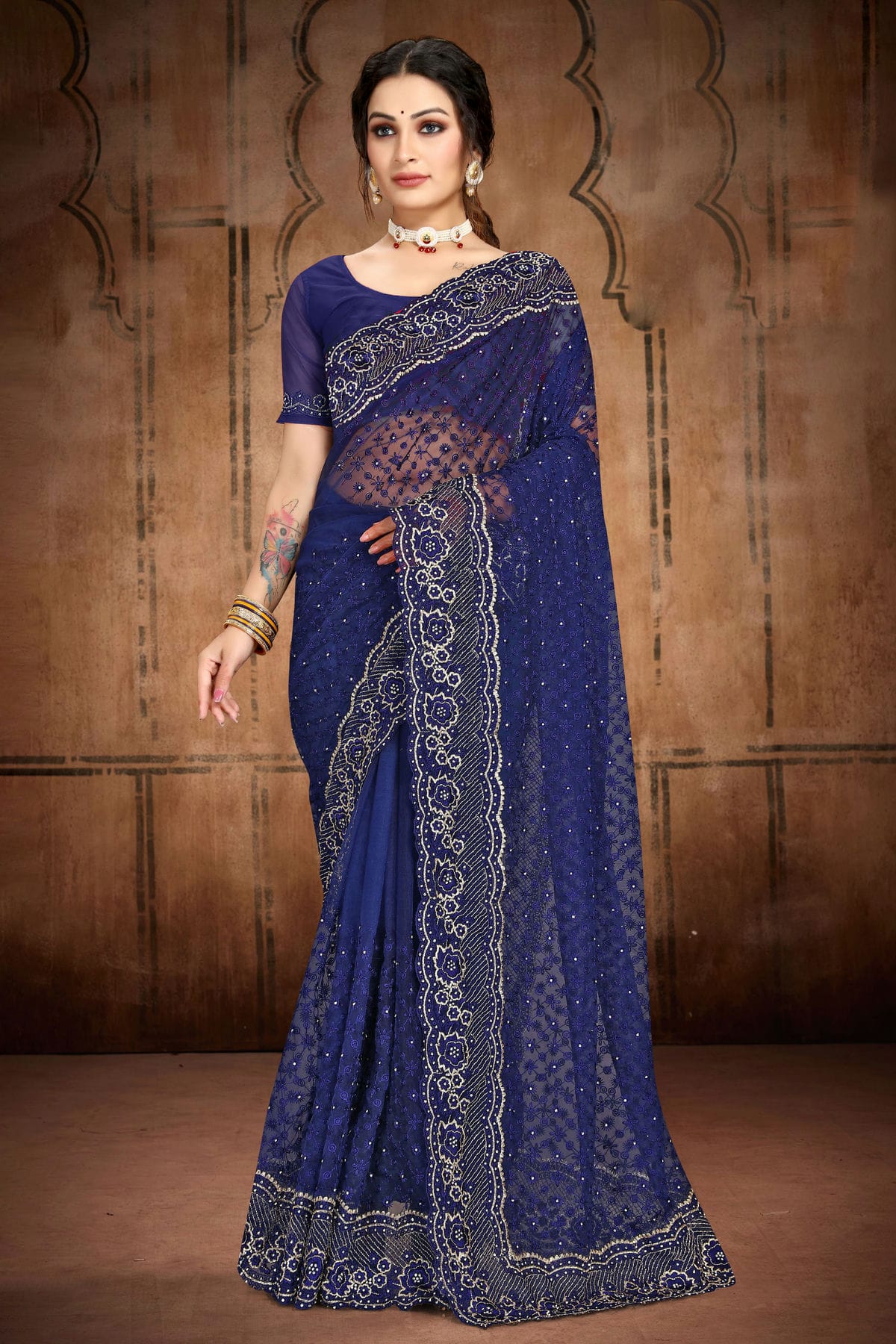 Navy Blue Colour Net Saree