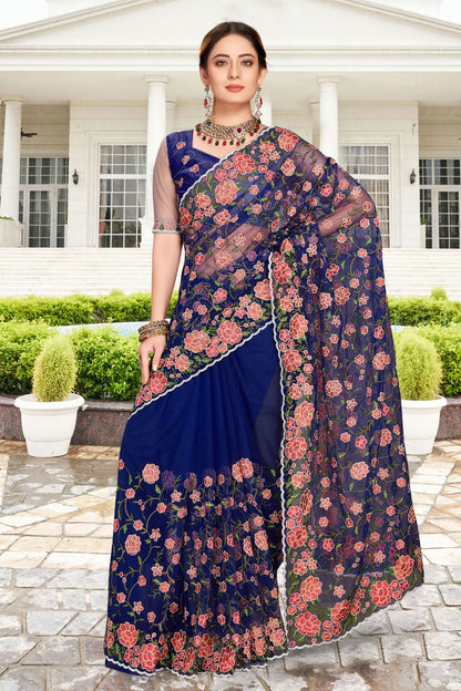 Navy Blue Colour Net Saree