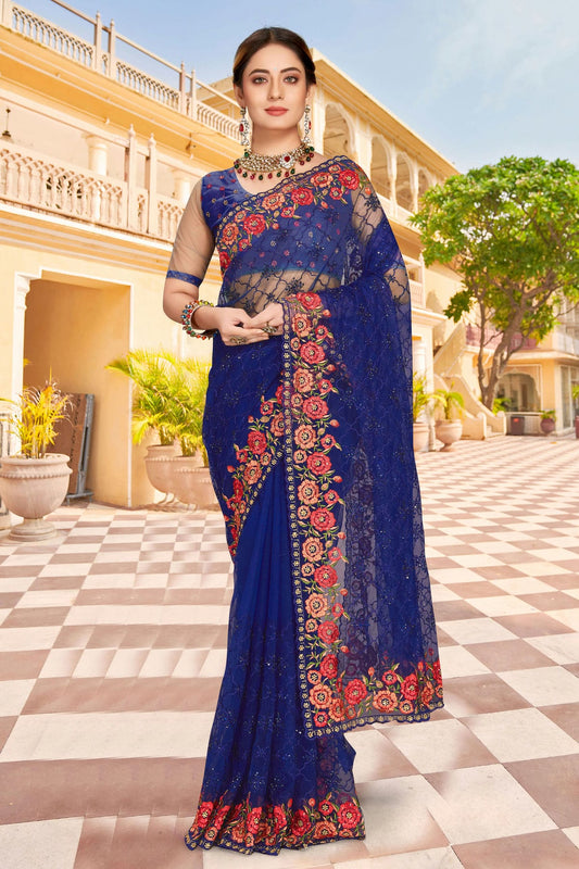 Navy Blue Colour Net Saree