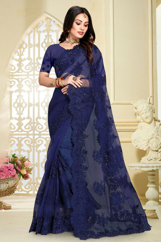 Navy Blue Colour Net Saree